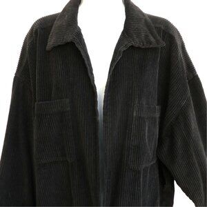 Black Corduroy Shacket Vintage Y2K Anchor Blue Wide Wale Chest Pockets Oversized